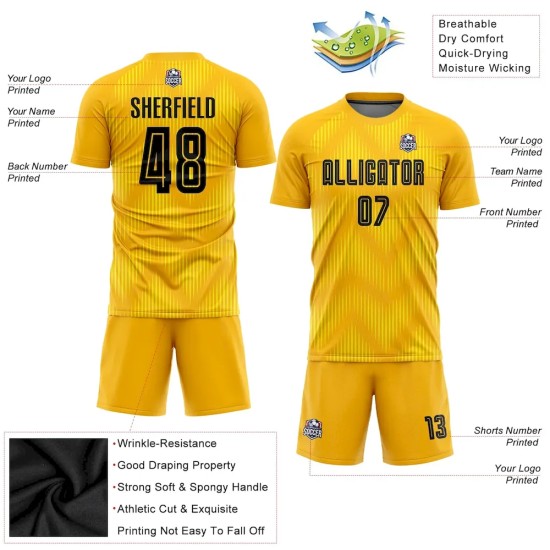 Custom Gold Black Sublimation Soccer Uniform Jersey