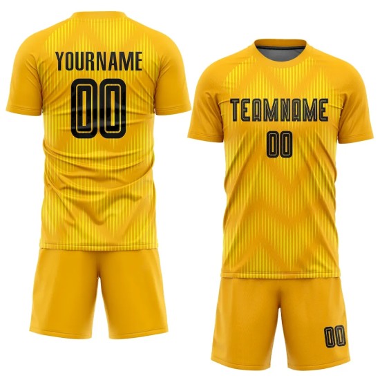 Custom Gold Black Sublimation Soccer Uniform Jersey