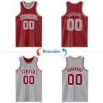 Custom Reversible Maroon Gray-White Double Side Basketball Jersey