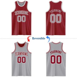 Custom Reversible Maroon Gray-White Double Side Basketball Jersey