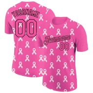 Custom Pink Black 3D Pink Ribbon Breast Cancer Performance T-Shirt