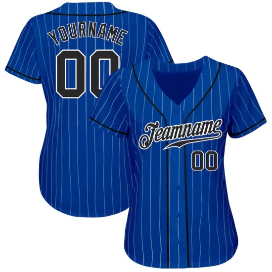 Custom Royal White Pinstripe Black-White Authentic Baseball Jersey Custom Royal White Pinstripe Black-White Authentic Baseball Jersey