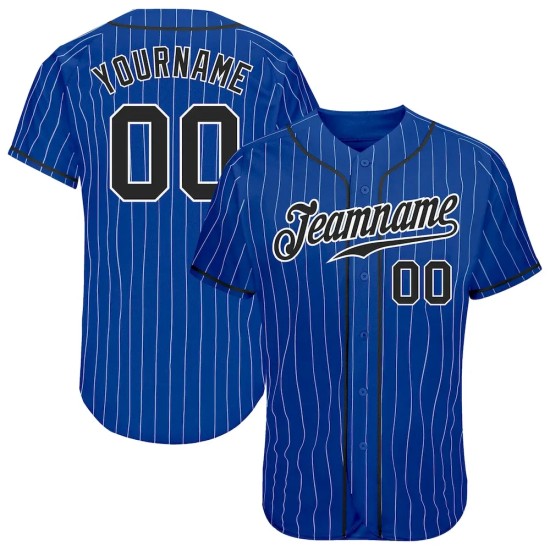 Custom Royal White Pinstripe Black-White Authentic Baseball Jersey Custom Royal White Pinstripe Black-White Authentic Baseball Jersey
