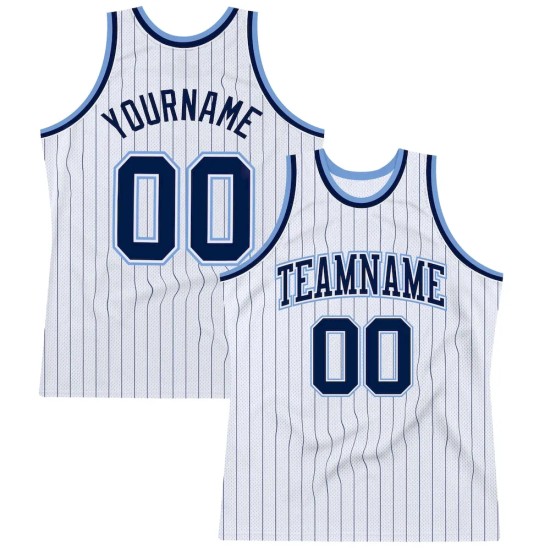 Custom White Navy Pinstripe Navy-Light Blue Authentic Basketball Jersey Custom White Navy Pinstripe Navy-Light Blue Authentic Basketball Jersey