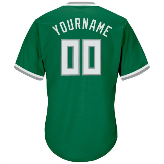 Custom Kelly Green White-Gray Authentic Throwback Rib-Knit Baseball Jersey Shirt