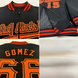 Custom Cream Pink Black-Light Blue Bomber Varsity Letterman Two Tone Zipper Jacket