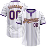 Custom White Purple Pinstripe Old Gold Two-Button Unisex Softball Jersey Custom White Purple Pinstripe Old Gold Two-Button Unisex Softball Jersey