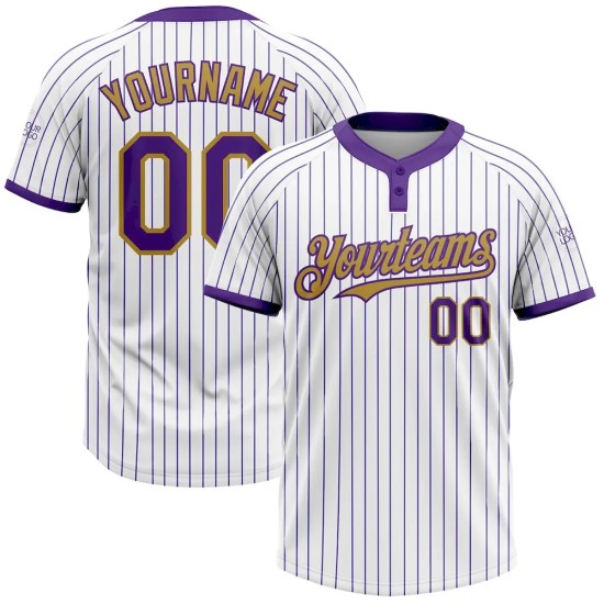Custom White Purple Pinstripe Old Gold Two-Button Unisex Softball Jersey Custom White Purple Pinstripe Old Gold Two-Button Unisex Softball Jersey