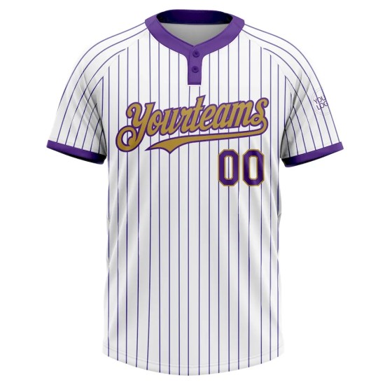 Custom White Purple Pinstripe Old Gold Two-Button Unisex Softball Jersey Custom White Purple Pinstripe Old Gold Two-Button Unisex Softball Jersey