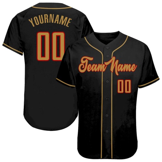 Custom Black Old Gold-Red Authentic Baseball Jersey
