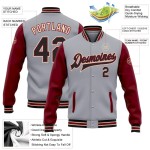 Custom Gray Black Crimson-City Cream Bomber Full-Snap Varsity Letterman Two Tone Jacket
