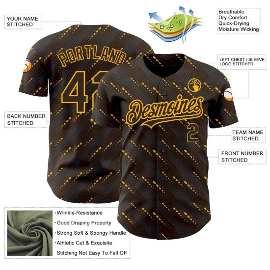 Custom Brown Gold 3D Pattern Design Slant Lines Authentic Baseball Jersey Custom Brown Gold 3D Pattern Design Slant Lines Authentic Baseball Jersey