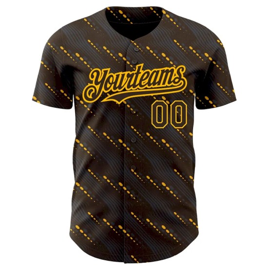 Custom Brown Gold 3D Pattern Design Slant Lines Authentic Baseball Jersey Custom Brown Gold 3D Pattern Design Slant Lines Authentic Baseball Jersey
