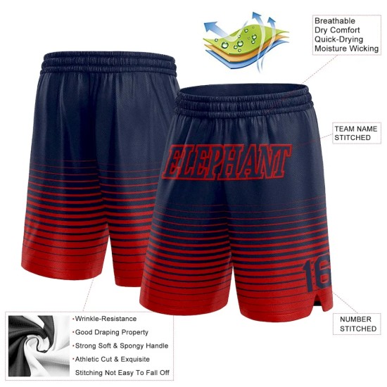 Custom Navy Red Pinstripe Fade Fashion Authentic Basketball Shorts