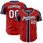 Custom Red White-Navy 3 Colors Arm Shapes Authentic Baseball Jersey Custom Red White-Navy 3 Colors Arm Shapes Authentic Baseball Jersey