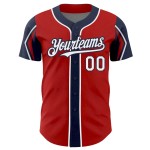 Custom Red White-Navy 3 Colors Arm Shapes Authentic Baseball Jersey Custom Red White-Navy 3 Colors Arm Shapes Authentic Baseball Jersey