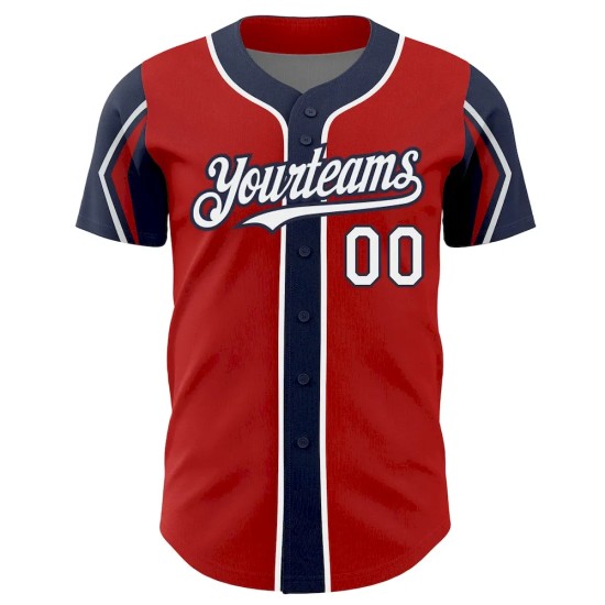 Custom Red White-Navy 3 Colors Arm Shapes Authentic Baseball Jersey Custom Red White-Navy 3 Colors Arm Shapes Authentic Baseball Jersey