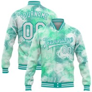 Custom Aqua White Halo Dying Rose 3D Pattern Design Bomber Full-Snap Varsity Letterman Jacket