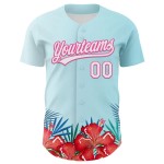 Custom Ice Blue White-Pink 3D Pattern Design Mother's Day Flower Authentic Baseball Jersey Custom Ice Blue White-Pink 3D Pattern Design Mother's Day Flower Authentic Baseball Jersey