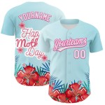 Custom Ice Blue White-Pink 3D Pattern Design Mother's Day Flower Authentic Baseball Jersey Custom Ice Blue White-Pink 3D Pattern Design Mother's Day Flower Authentic Baseball Jersey