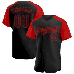 Custom Black Red Authentic Raglan Sleeves Baseball Jersey