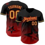 Custom Black Old Gold-Red 3D Pattern Design Gradient Style Twinkle Star Authentic Baseball Jersey Custom Black Old Gold-Red 3D Pattern Design Gradient Style Twinkle Star Authentic Baseball Jersey