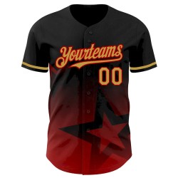 Custom Black Old Gold-Red 3D Pattern Design Gradient Style Twinkle Star Authentic Baseball Jersey
